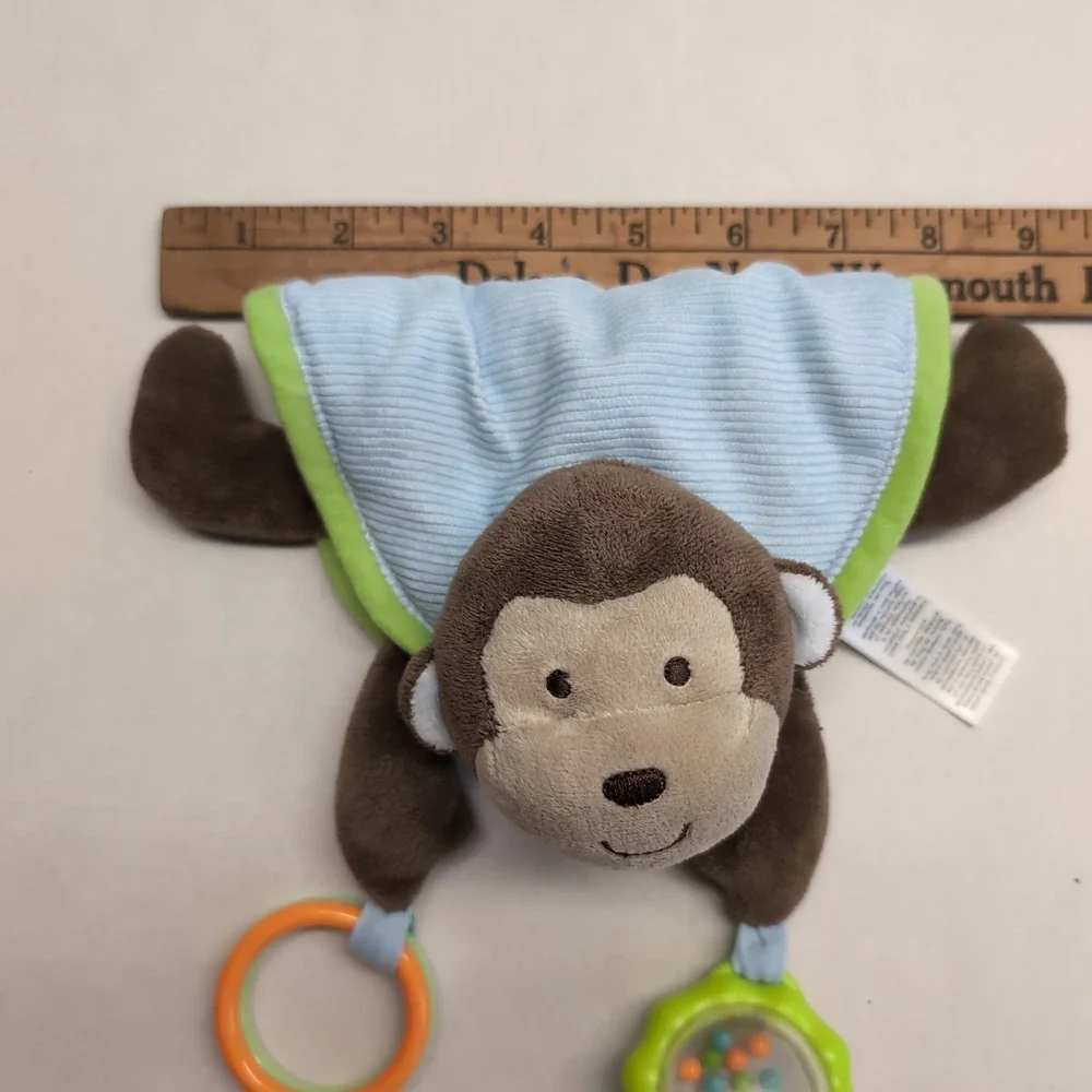 Carter's‎ Monkey Crib Toy Plush Baby Rattle Teether Hanging Blue Green Brown